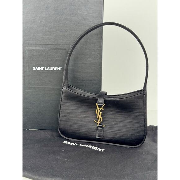 Saint Laurent Le 5 A 7 Mini Hobo Bag Black Satin - Picture 16 of 16